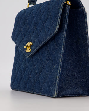*VERY RARE* Chanel Vintage Denim Medium Top Handle Bag With 24K Gold Hardware