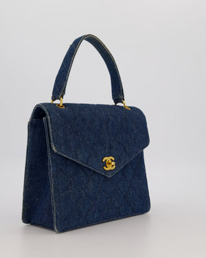 *VERY RARE* Chanel Vintage Denim Medium Top Handle Bag With 24K Gold Hardware