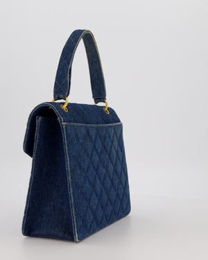 *VERY RARE* Chanel Vintage Denim Medium Top Handle Bag With 24K Gold Hardware
