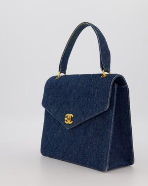 *VERY RARE* Chanel Vintage Denim Medium Top Handle Bag With 24K Gold Hardware