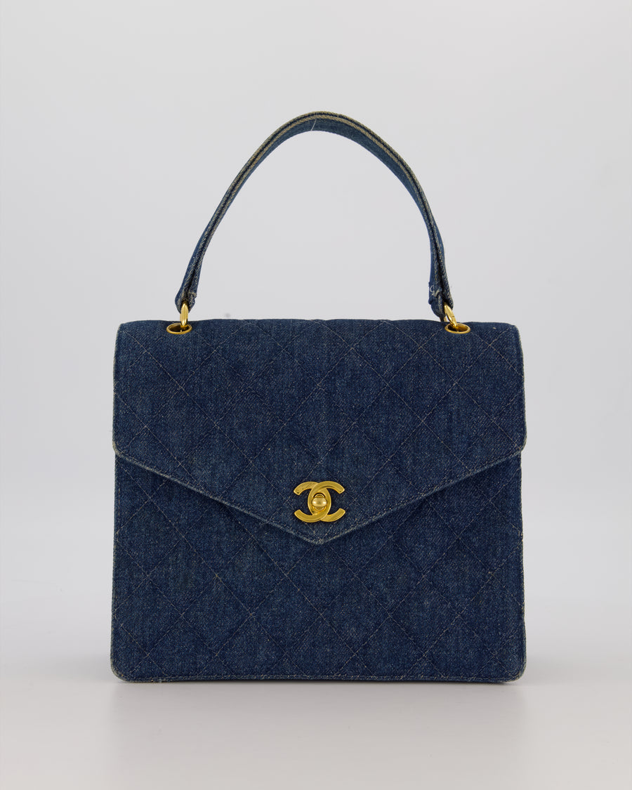 *VERY RARE* Chanel Vintage Denim Medium Top Handle Bag With 24K Gold Hardware