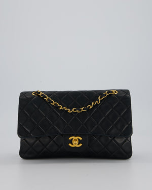 Chanel Vintage Navy Medium Classic Double Flap Bag in Lambskin Leather with 24K Gold Hardware