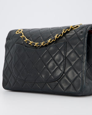 Chanel Vintage Navy Medium Classic Double Flap Bag in Lambskin Leather with 24K Gold Hardware
