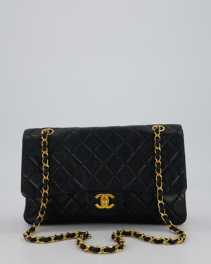 Chanel Vintage Navy Medium Classic Double Flap Bag in Lambskin Leather with 24K Gold Hardware