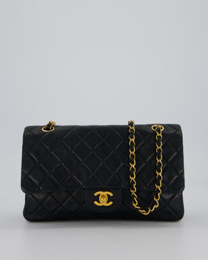 Chanel Vintage Navy Medium Classic Double Flap Bag in Lambskin Leather with 24K Gold Hardware