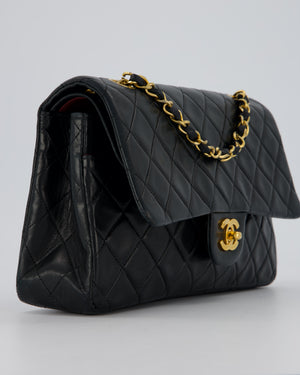 Chanel Vintage Navy Medium Classic Double Flap Bag in Lambskin Leather with 24K Gold Hardware