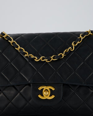 Chanel Vintage Navy Medium Classic Double Flap Bag in Lambskin Leather with 24K Gold Hardware