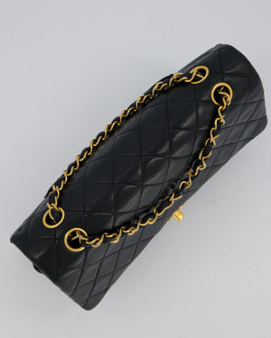 Chanel Vintage Navy Medium Classic Double Flap Bag in Lambskin Leather with 24K Gold Hardware