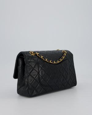 Chanel Vintage Navy Medium Classic Double Flap Bag in Lambskin Leather with 24K Gold Hardware