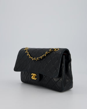 Chanel Vintage Navy Medium Classic Double Flap Bag in Lambskin Leather with 24K Gold Hardware
