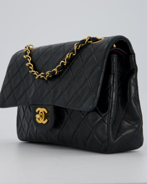 Chanel Vintage Navy Medium Classic Double Flap Bag in Lambskin Leather with 24K Gold Hardware
