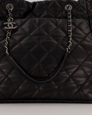 Chanel Black Week End On Mars Tote Bag In Black Lambskin Leather with Ruthenium Hardware