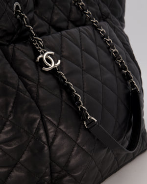 Chanel Black Week End On Mars Tote Bag In Black Lambskin Leather with Ruthenium Hardware