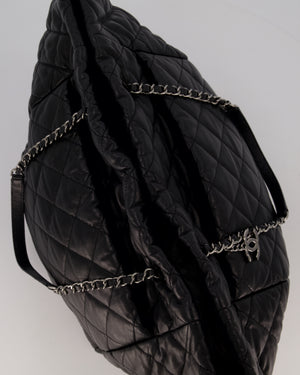Chanel Black Week End On Mars Tote Bag In Black Lambskin Leather with Ruthenium Hardware