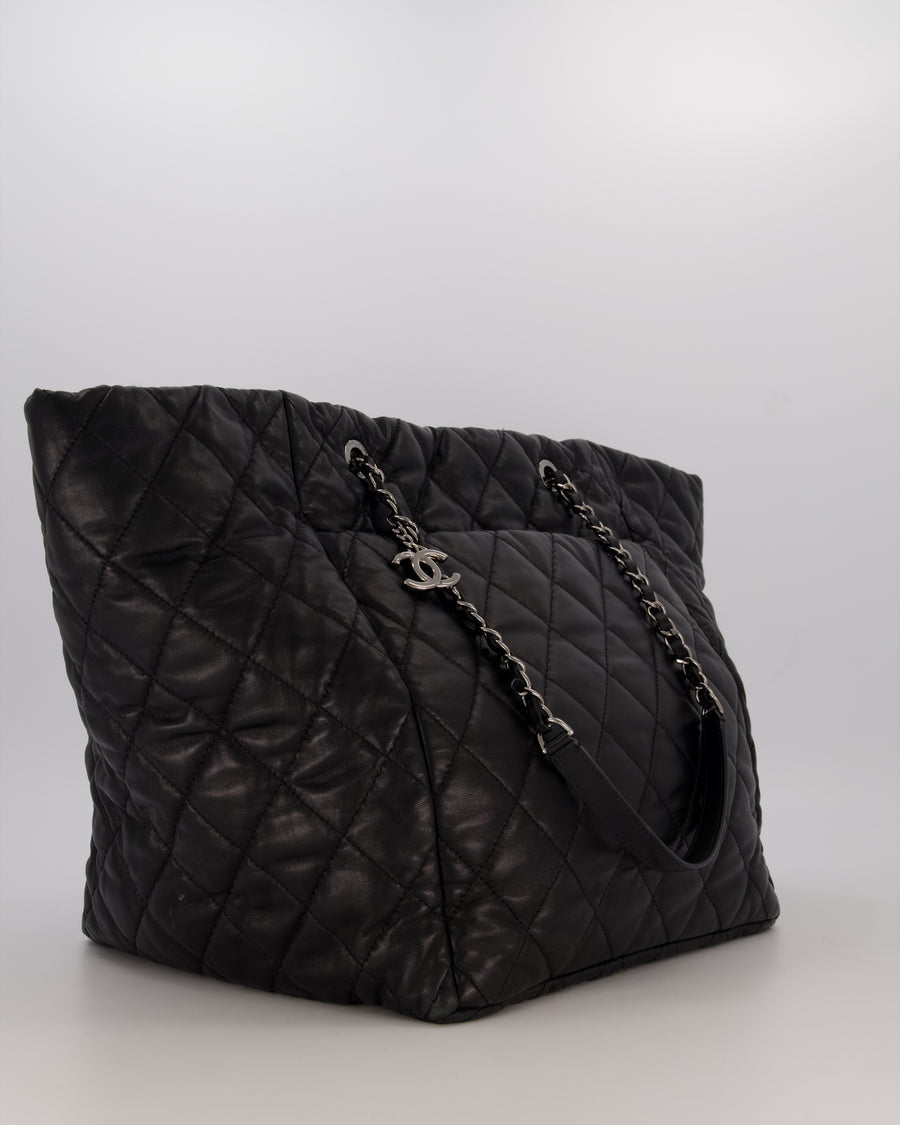 Chanel Black Week End On Mars Tote Bag In Black Lambskin Leather with Ruthenium Hardware