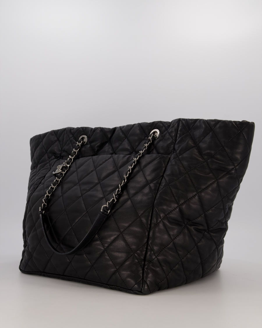 Chanel Black Week End On Mars Tote Bag In Black Lambskin Leather with Ruthenium Hardware