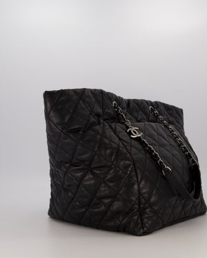 Chanel Black Week End On Mars Tote Bag In Black Lambskin Leather with Ruthenium Hardware