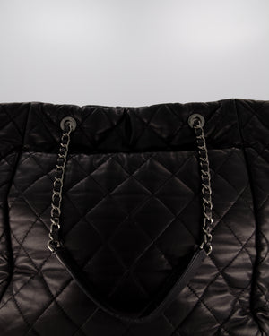 Chanel Black Week End On Mars Tote Bag In Black Lambskin Leather with Ruthenium Hardware