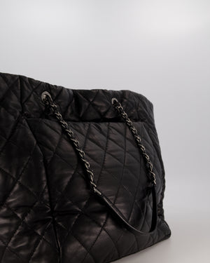 Chanel Black Week End On Mars Tote Bag In Black Lambskin Leather with Ruthenium Hardware