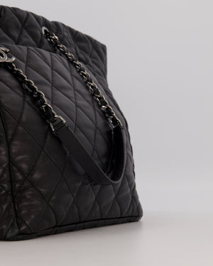 Chanel Black Week End On Mars Tote Bag In Black Lambskin Leather with Ruthenium Hardware