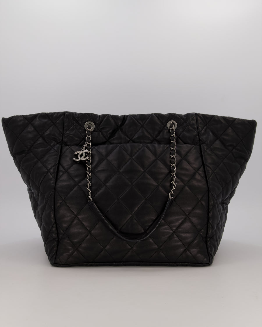 Chanel Black Week End On Mars Tote Bag In Black Lambskin Leather with Ruthenium Hardware