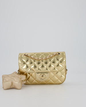 Chanel Hollywood Boulevard Metallic Mirror Mini Flap Bag in Gold Mirror Metallic Calfskin with Gold Hardware and Star Coin Purse