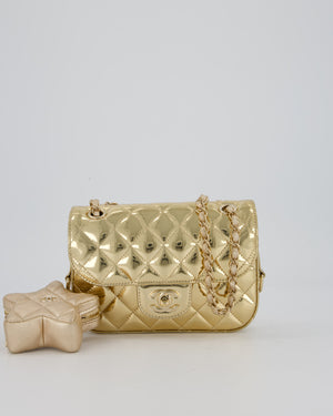 Chanel Hollywood Boulevard Metallic Mirror Mini Flap Bag in Gold Mirror Metallic Calfskin with Gold Hardware and Star Coin Purse