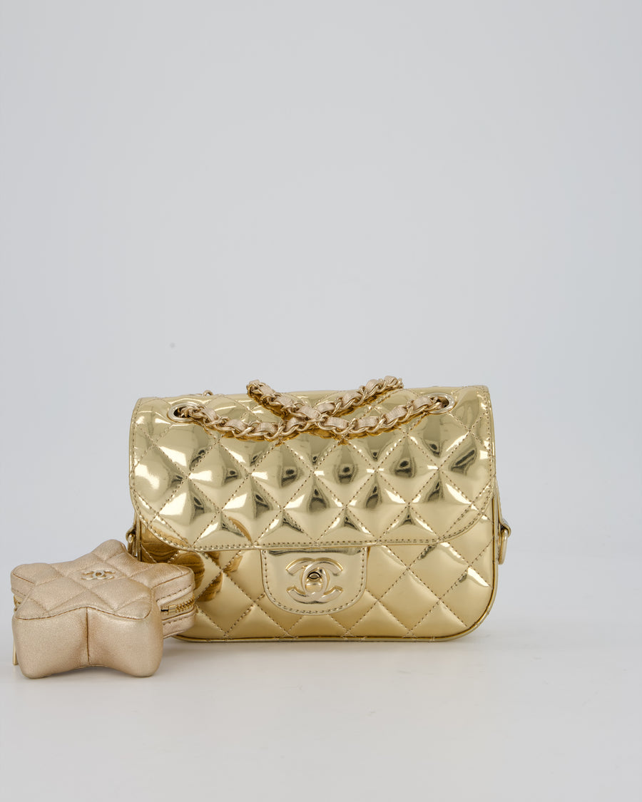 Chanel Hollywood Boulevard Metallic Mirror Mini Flap Bag in Gold Mirror Metallic Calfskin with Gold Hardware and Star Coin Purse