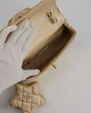 Chanel Hollywood Boulevard Metallic Mirror Mini Flap Bag in Gold Mirror Metallic Calfskin with Gold Hardware and Star Coin Purse