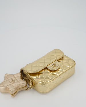 Chanel Hollywood Boulevard Metallic Mirror Mini Flap Bag in Gold Mirror Metallic Calfskin with Gold Hardware and Star Coin Purse