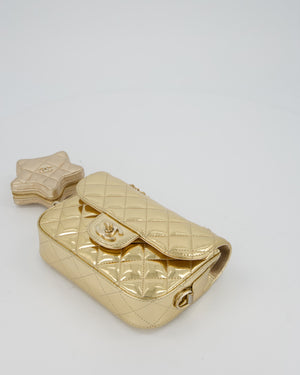 Chanel Hollywood Boulevard Metallic Mirror Mini Flap Bag in Gold Mirror Metallic Calfskin with Gold Hardware and Star Coin Purse