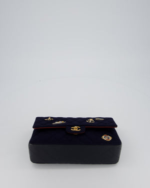 *RARE* Chanel Navy & Burgundy Métiers des Arts Paris-Hamburg Medium Double Flap Bag In Wool & Leather With Nautical Charms And Burgundy Lambskin Leather Strap