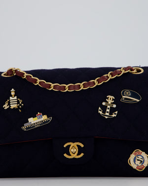*RARE* Chanel Navy & Burgundy Métiers des Arts Paris-Hamburg Medium Double Flap Bag In Wool & Leather With Nautical Charms And Burgundy Lambskin Leather Strap