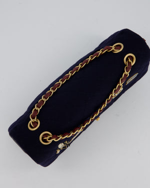 *RARE* Chanel Navy & Burgundy Métiers des Arts Paris-Hamburg Medium Double Flap Bag In Wool & Leather With Nautical Charms And Burgundy Lambskin Leather Strap