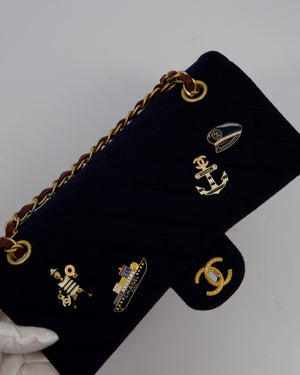*RARE* Chanel Navy & Burgundy Métiers des Arts Paris-Hamburg Medium Double Flap Bag In Wool & Leather With Nautical Charms And Burgundy Lambskin Leather Strap