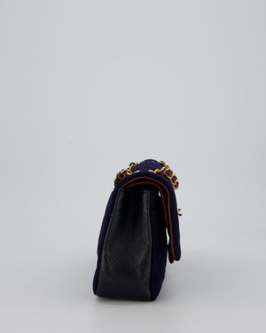*RARE* Chanel Navy & Burgundy Métiers des Arts Paris-Hamburg Medium Double Flap Bag In Wool & Leather With Nautical Charms And Burgundy Lambskin Leather Strap