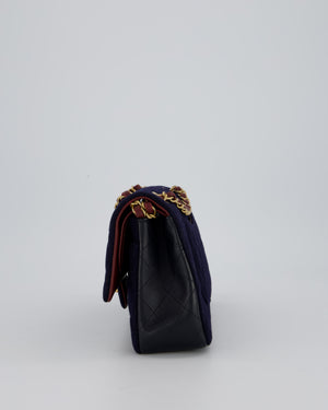 *RARE* Chanel Navy & Burgundy Métiers des Arts Paris-Hamburg Medium Double Flap Bag In Wool & Leather With Nautical Charms And Burgundy Lambskin Leather Strap