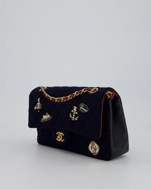 *RARE* Chanel Navy & Burgundy Métiers des Arts Paris-Hamburg Medium Double Flap Bag In Wool & Leather With Nautical Charms And Burgundy Lambskin Leather Strap