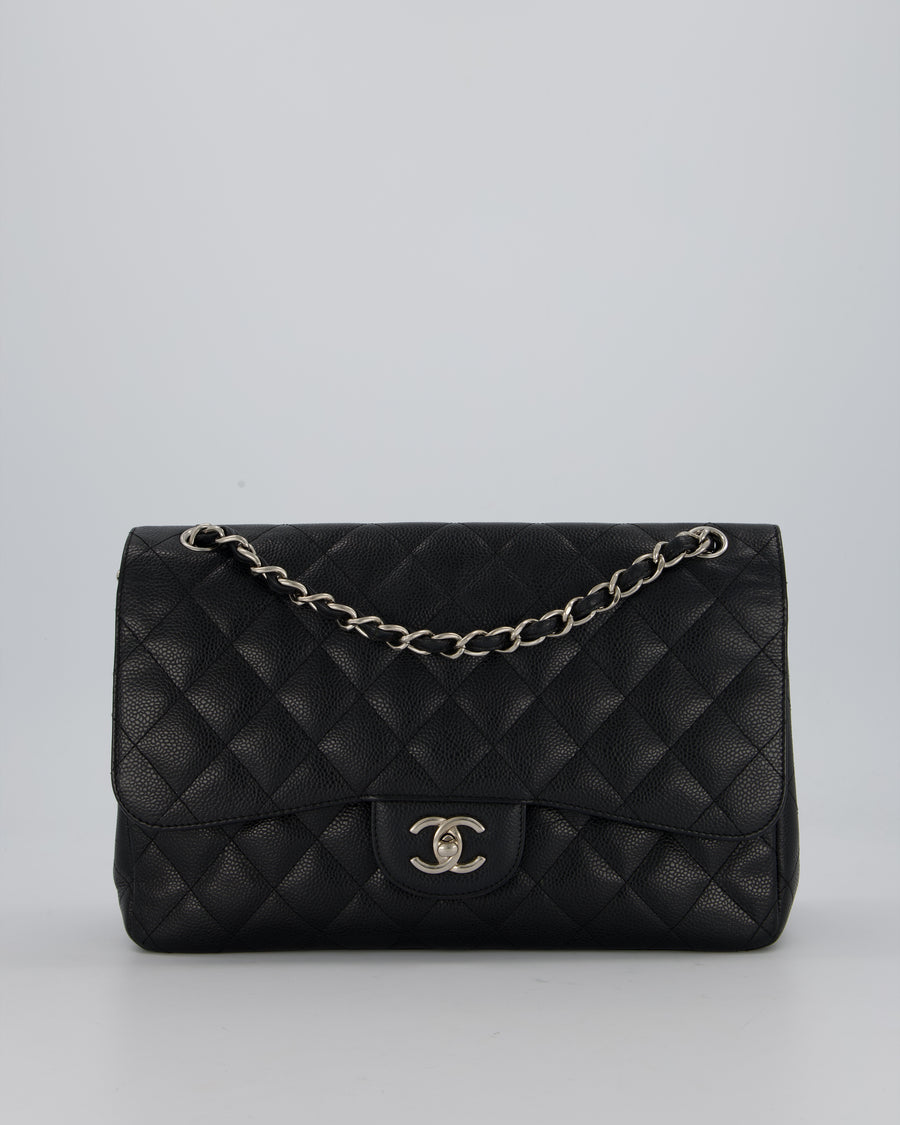 Chanel Jumbo Classic Double Flap Bag in Black Caviar Leather with Silver Hardware RRP £9,540