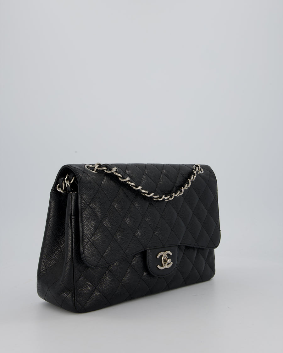 Chanel Jumbo Classic Double Flap Bag in Black Caviar Leather with Silver Hardware RRP £9,540
