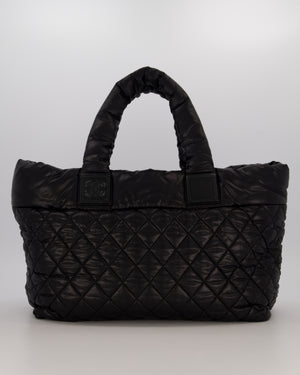 Chanel Black Coco Cocoon Reversible Tote Bag In Nylon with Silver Hardware