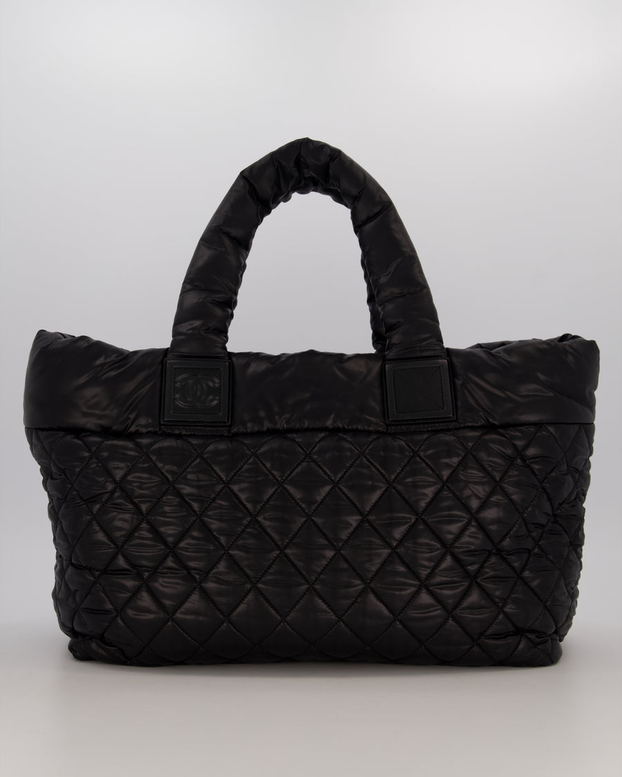 Chanel Black Coco Cocoon Reversible Tote Bag In Nylon with Silver Hardware