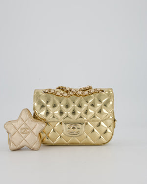 Chanel Hollywood Boulevard Metallic Mirror Mini Flap Bag in Gold Mirror Metallic Calfskin with Gold Hardware and Star Coin Purse