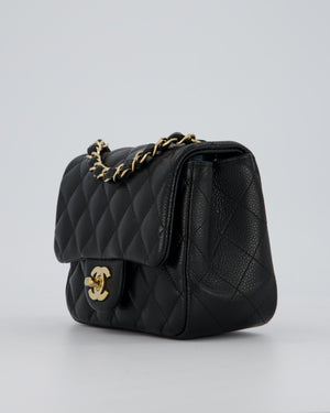 Chanel Mini Square Flap Bag In Black Caviar Leather With Gold Hardware