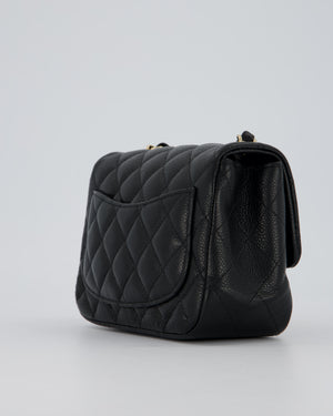 Chanel Mini Square Flap Bag In Black Caviar Leather With Gold Hardware