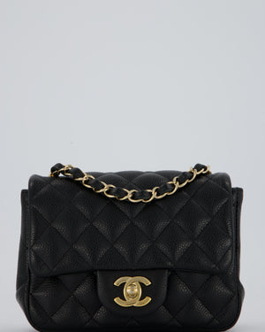 Chanel Mini Square Flap Bag In Black Caviar Leather With Gold Hardware