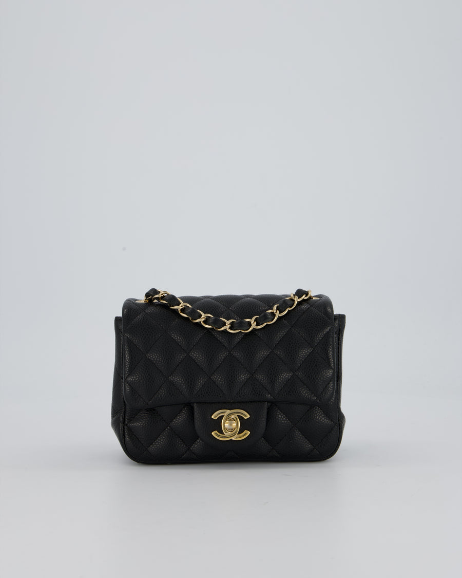 Chanel Mini Square Flap Bag In Black Caviar Leather With Gold Hardware
