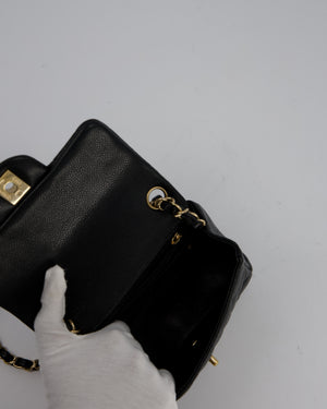 Chanel Mini Square Flap Bag In Black Caviar Leather With Gold Hardware