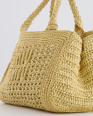 Miu Miu Beige Crochet Raffia Small Rete Top-Handle Bag with Logo Detail