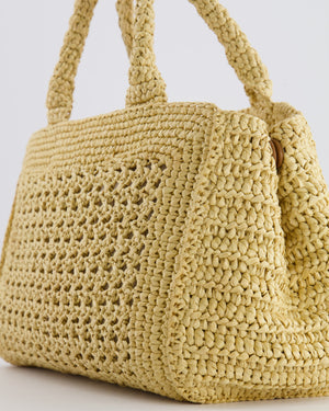Miu Miu Beige Crochet Raffia Small Rete Top-Handle Bag with Logo Detail